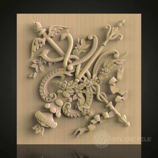 Medieval Griffin and Flora 3D Model STL File, Mythical Creature Design for CNC Router – Compatible with Artcam, Aspire