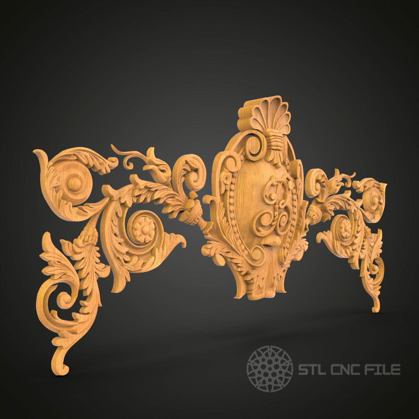 Baroque Scrollwork STL File for CNC - Ornate Rococo 3D Wood Carving Design