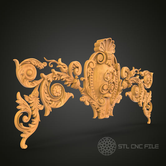 Baroque Scrollwork STL File for CNC - Ornate Rococo 3D Wood Carving Design