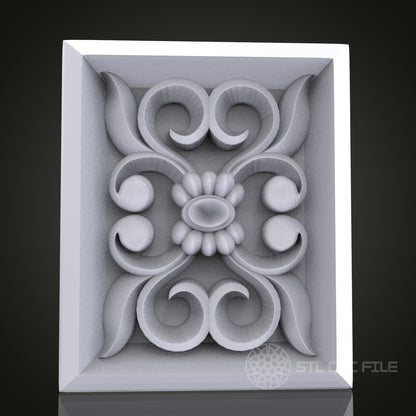 Decorative Floral Square 3D Relief Art for CNC Router, Artcam, Aspire, Wall Decor, STL Model, Compatible with 3D Printers