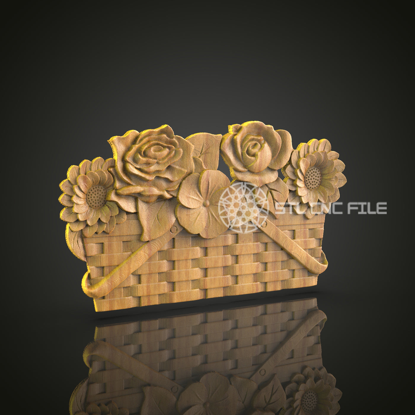 Floral Basket CNC Carving File - Decorative Wood Art for CNC Router, Compatible with Artcam, Aspire
