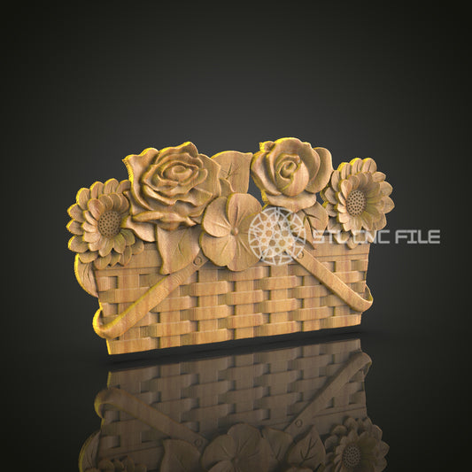 Floral Basket CNC Carving File - Decorative Wood Art for CNC Router, Compatible with Artcam, Aspire