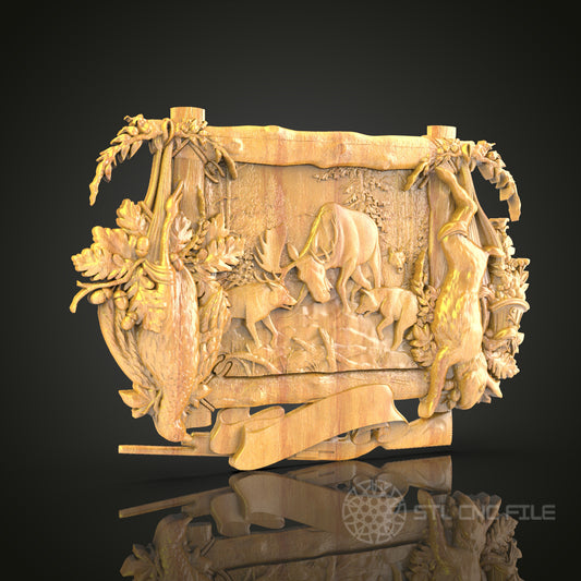 Rustic Wildlife Scene STL Model for CNC, Artcam, Aspire - Wood Art Wall Decor, CNC Files