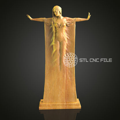 Elegant Classical Female Figure CNC Router Engraved Sculpture - Timeless Wood Art for Home or Office Decor