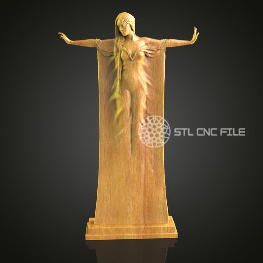 Elegant Classical Female Figure CNC Router Engraved Sculpture - Timeless Wood Art for Home or Office Decor