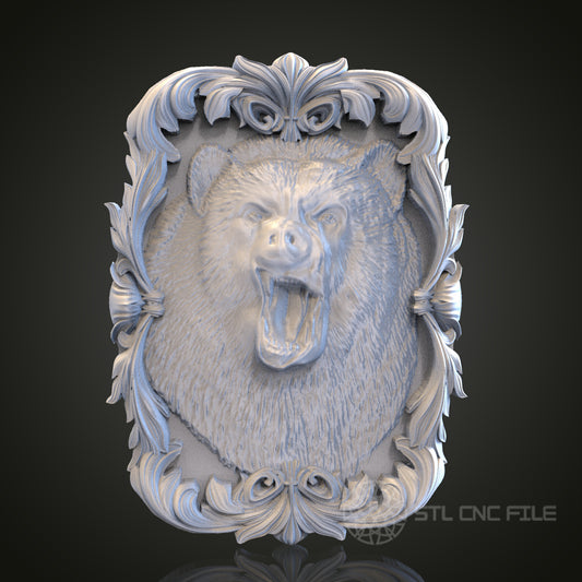 Roaring Bear Relief STL Model for CNC Router Engraver, Artcam, Aspire, Wood, Wall Decor