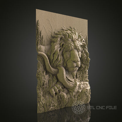Lion Relief Art STL Model for CNC Router Engraver - Wood Art Wall Decor - 3D Printer File for Artcam and Aspire
