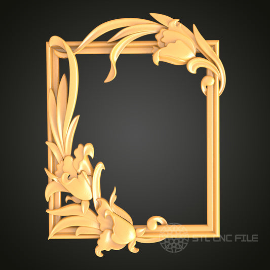 Art Nouveau Floral Frame STL Model for CNC Router Engraver and 3D Printer - Wall Decor