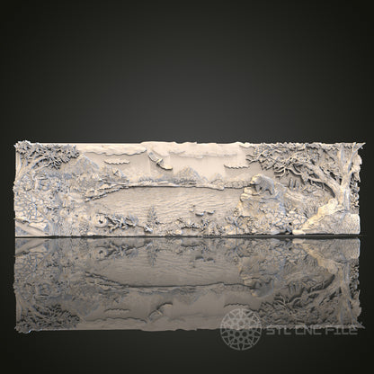 Scenic Wilderness Landscape Panel STL Model for CNC and 3D Printing, Artcam, Aspire, Wall Decor