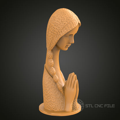 Praying Woman Bust STL Model for CNC Router Engraver, Artcam, Aspire, 3D Printer, Wall Decor
