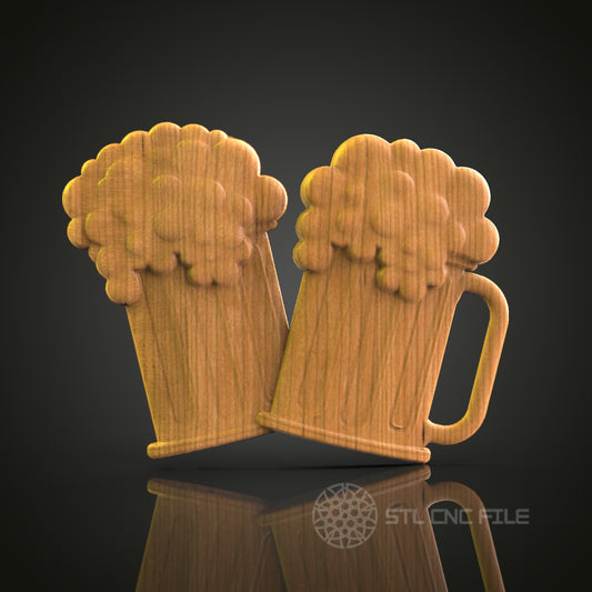 Clinking Beer Mugs Relief - STL Model for CNC Router Engraver - Artcam, Aspire Compatible - Wood Art, Wall Decor, 3D Printer Ready