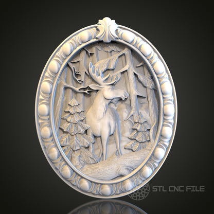 Deer Forest Relief STL Model for CNC Router Engraver, Artcam, Aspire, Wood Wall Decor, 3D Printer