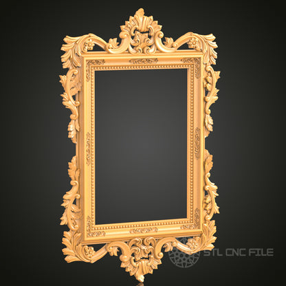 Grand Baroque Style Rectangular Frame STL Model – Ideal for CNC and 3D Printing