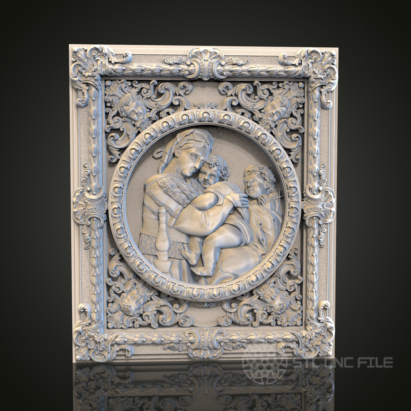 Renaissance Family Plaque 3D STL File, CNC and 3D Printer Model, Historical Art, Artcam Aspire, Classic Wall Decor