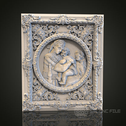 Renaissance Family Plaque 3D STL File, CNC and 3D Printer Model, Historical Art, Artcam Aspire, Classic Wall Decor