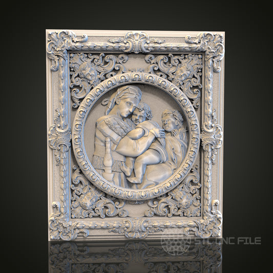 Renaissance Family Plaque 3D STL File, CNC and 3D Printer Model, Historical Art, Artcam Aspire, Classic Wall Decor