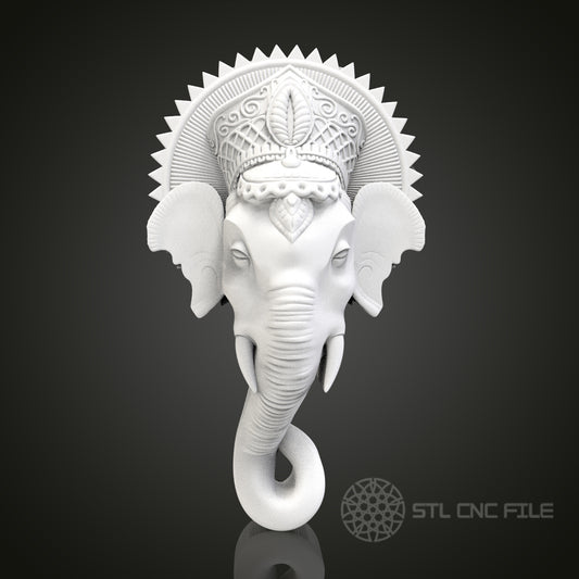 Elephant Head Sculpture - 3D CNC Engraved Wood Panel, Artcam Aspire STL Model for CNC Router, Intricate Wall Art