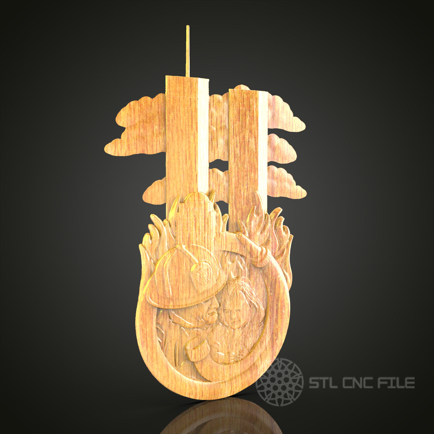 Firefighter Tribute 3D Relief Model for CNC – Heroic Firefighter Art, Wood Carving File
