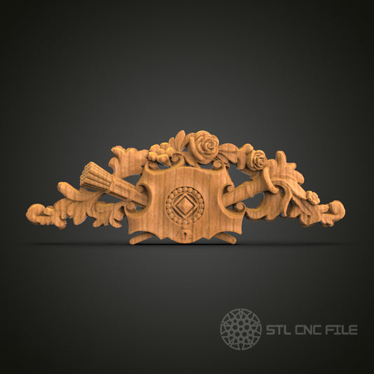 Baroque Rose and Music Ornament STL File for CNC Wood Engraving - Wall Decor 3D Art