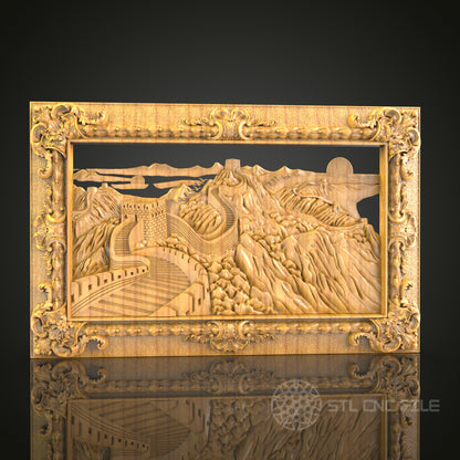Great Wall of China 3D STL Model - CNC Router File for Historical Landscape Wood Carving