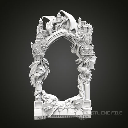 Exquisite Dragon Castle Arch STL Model for CNC Router Engraver, Artcam, Aspire, Wood Art Wall Decor