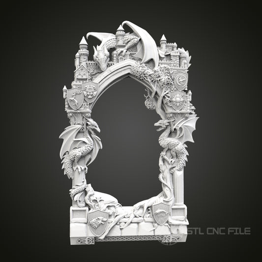 Exquisite Dragon Castle Arch STL Model for CNC Router Engraver, Artcam, Aspire, Wood Art Wall Decor