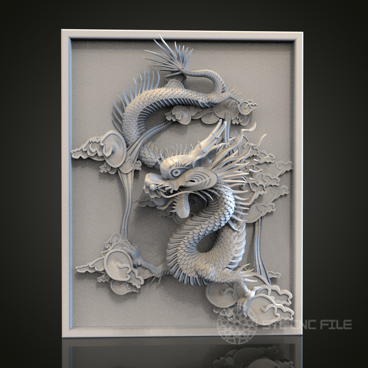 Dragon Relief Panel STL Model for CNC Router Engraver, Artcam, Aspire, Wood, Wall Decor