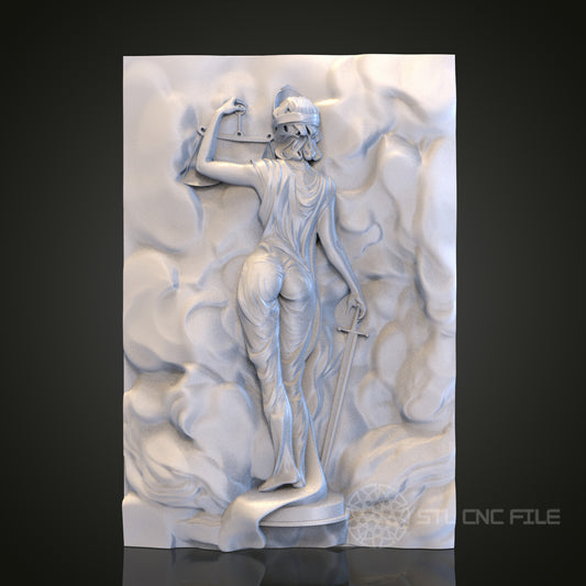Lady Justice Relief STL Model for CNC Router Engraver, Artcam, Aspire, Wood, Wall Decor