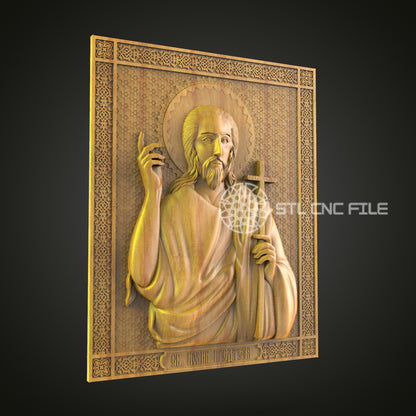 Saint John the Baptist CNC Engraved Art - Religious Wood Carving, Spiritual Icon Decor