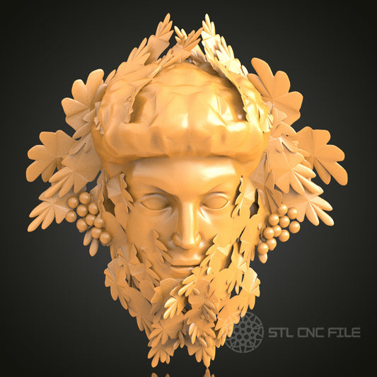 Mythological Face with Foliage Crown STL Model, CNC Router File for Classical Art Projects