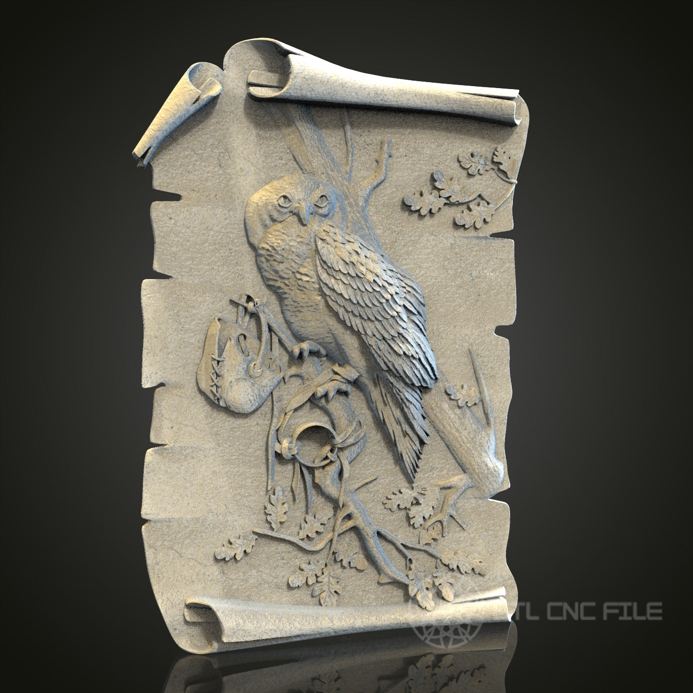 Ornate Owl on Scroll Relief STL Model for CNC and 3D Printing, Artcam, Aspire, Wall Decor