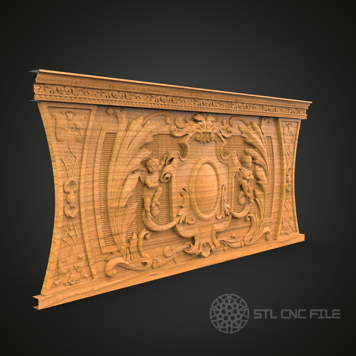 Ornate Mantelpiece CNC Carving STL File - Classical Furniture Applique, Compatible with Artcam, Aspire