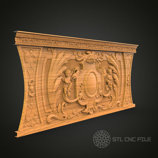 Ornate Mantelpiece CNC Carving STL File - Classical Furniture Applique, Compatible with Artcam, Aspire
