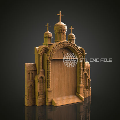 Exquisite 3D Carved Church Facade STL File for CNC and 3D Printing - Ornate Architectural Relief, Wall Decor, Digital Download