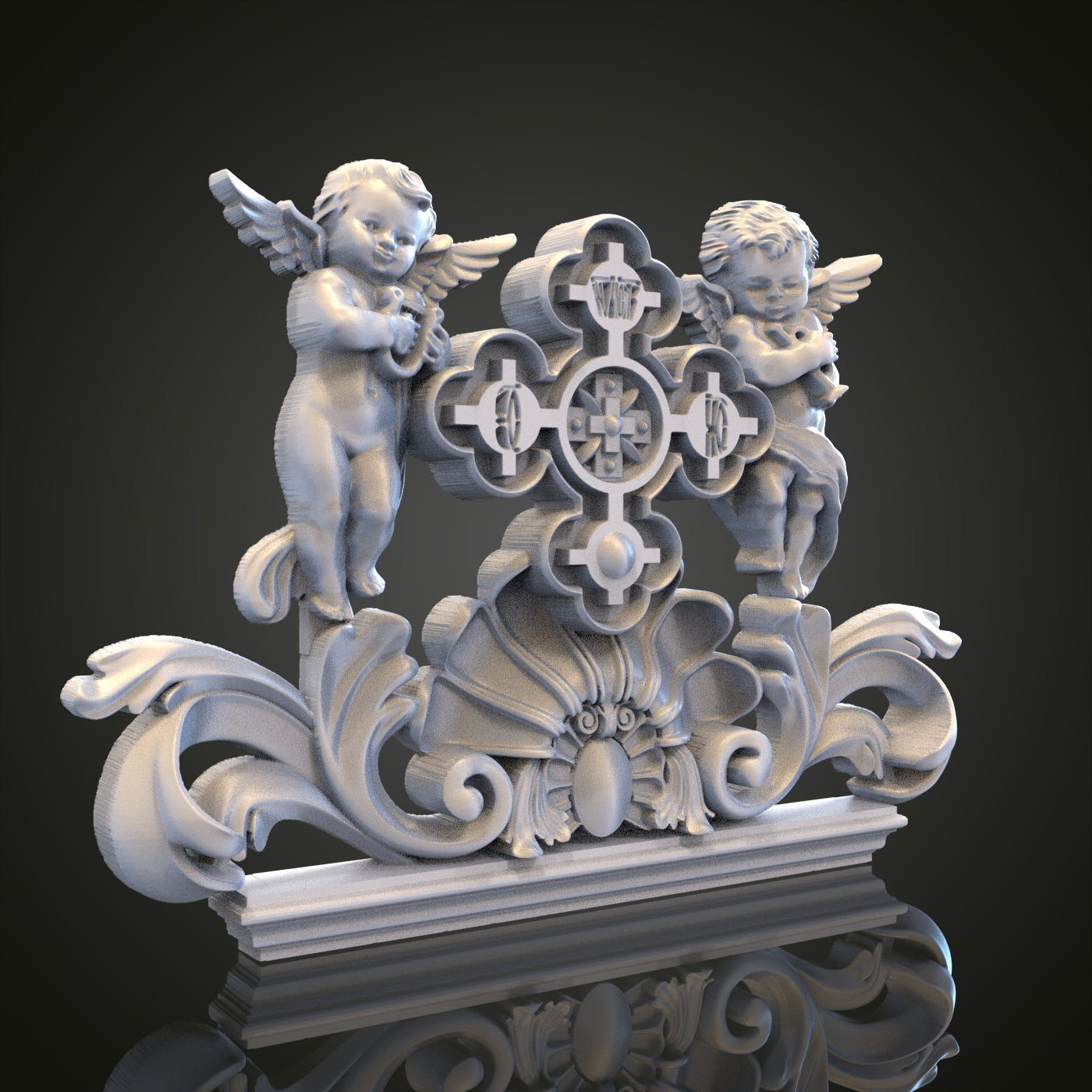 Cherubs with Cross Relief STL Model for CNC Router Engraver, Artcam, Aspire, Wood, Wall Decor