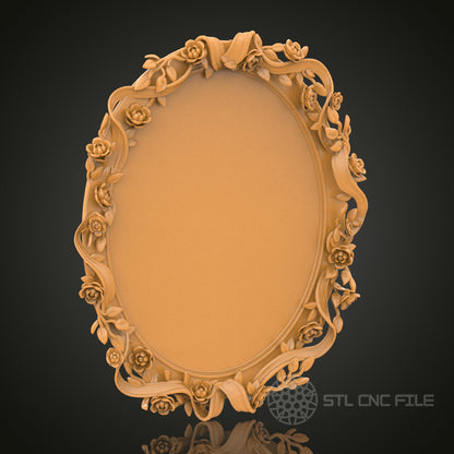 Oval Floral Frame STL Model for CNC Router Engraver, Artcam, Aspire, Wood Art, Wall Decor, 3D Printer