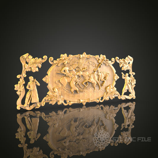 Baroque Inspired Horse and Figures CNC Carved Wall Decor - Artcam, Aspire, STL Model, Wood Art