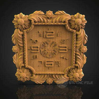 Floral Clock Relief - STL Model for CNC Router Engraver - Artcam, Aspire Compatible - Wood Art, Wall Decor, 3D Printer Ready