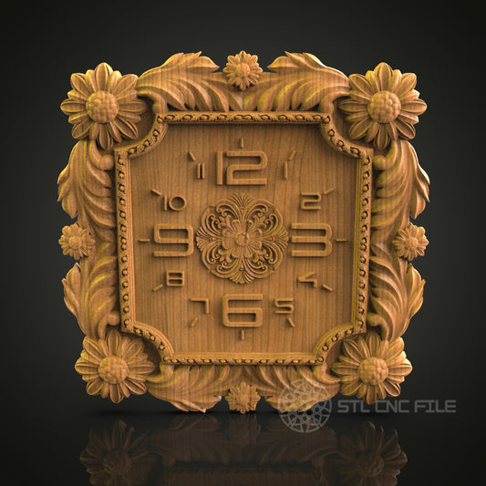Floral Clock Relief - STL Model for CNC Router Engraver - Artcam, Aspire Compatible - Wood Art, Wall Decor, 3D Printer Ready