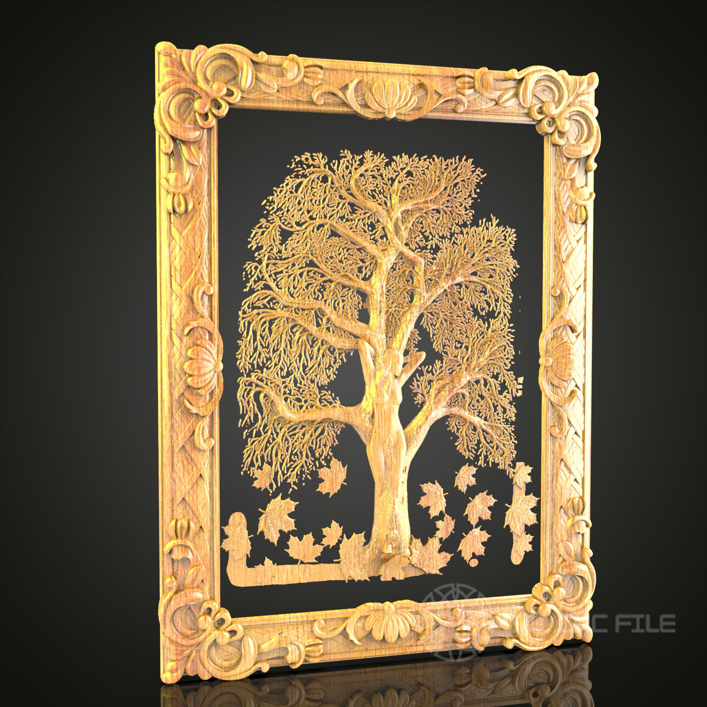 Majestic Oak Tree 3D Relief STL File for CNC, Nature-Inspired Wood Wall Art