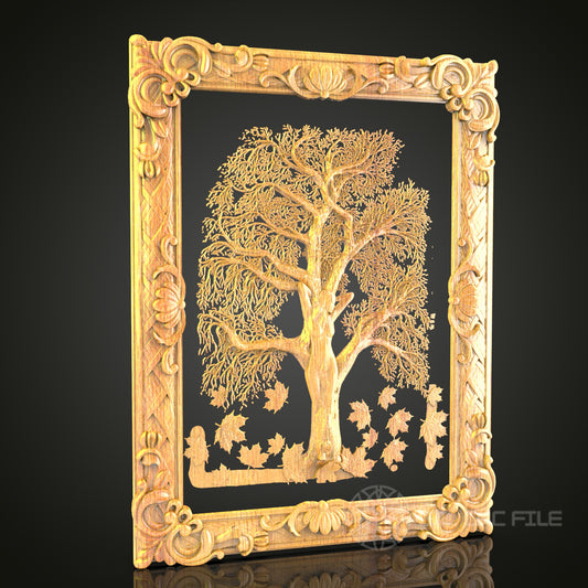 Majestic Oak Tree 3D Relief STL File for CNC, Nature-Inspired Wood Wall Art