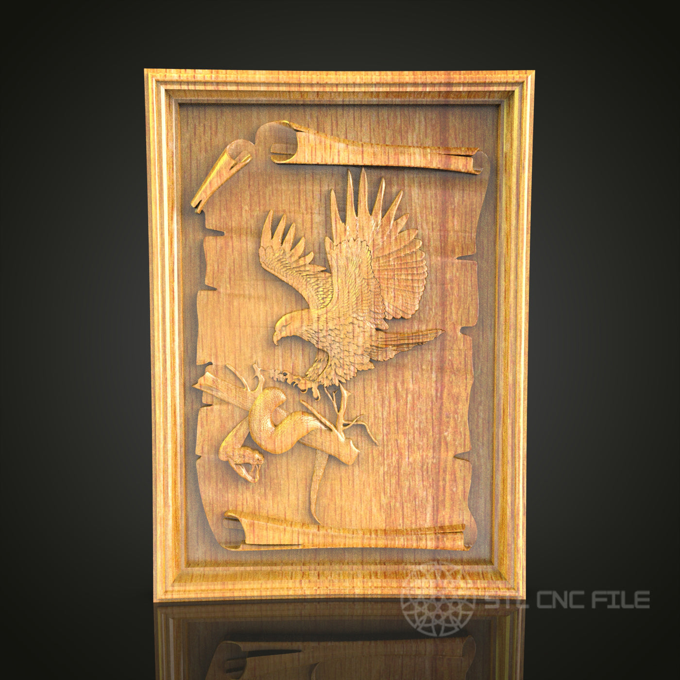 Dynamic Eagle in Flight 3D Relief Model for CNC – Majestic Bird Art, Wood Carving File