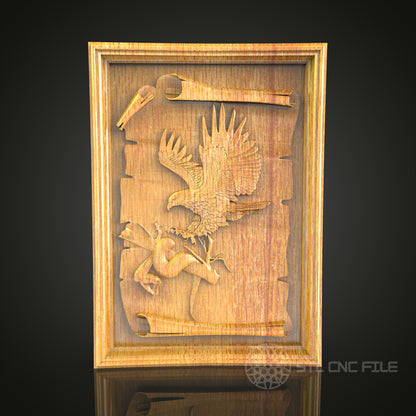 Dynamic Eagle in Flight 3D Relief Model for CNC – Majestic Bird Art, Wood Carving File