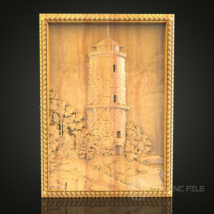 Medieval Tower STL Model - CNC Router Files for Artcam, Aspire, Wood Art, Wall Decor - CNC Engraver