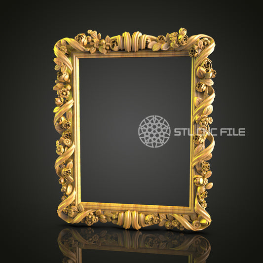 Ornate Floral Wooden Frame 3D Model for CNC Router - Artcam, Aspire, STL File, Home Decor