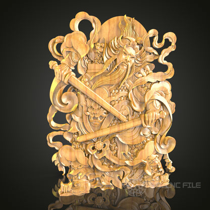 Warrior God 3D STL Model - CNC Router Engraving File for Mythical Wood Art, Asian Inspired Decor