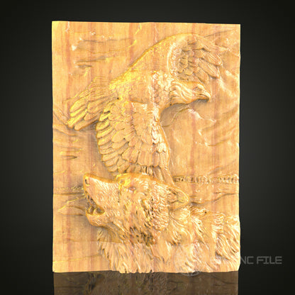 Eagle and Wolf 3D STL Model - CNC Router File for Wilderness Wood Carving, Nature-Inspired Decor