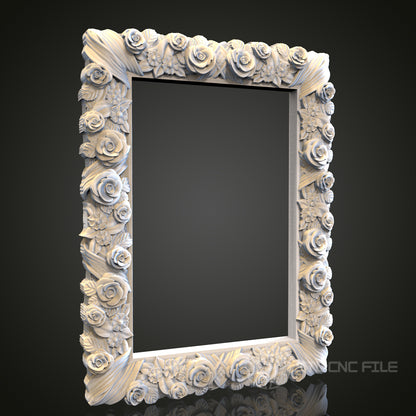 Floral Frame Relief STL Model for CNC Router, Wood Engraving, Artcam, Aspire, Wall Decor, 3D Printer File