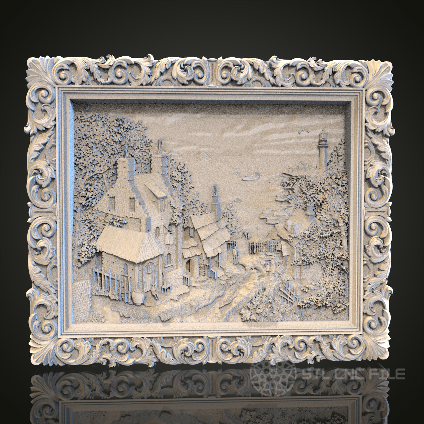 Rustic Coastal Village Relief | STL Model for CNC Router, 3D Printer | Aspire, Artcam, CNC F