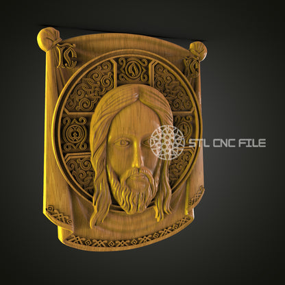 Medieval Christ Icon CNC STL File - 3D Printable Religious Plaque for Artcam, Aspire - Spiritual Decor